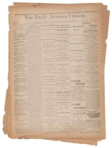  [ARIZONA TERRITORY]. Three Issues of The Daily Arizona Citi...