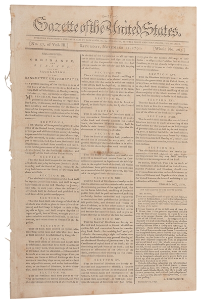  [BANK OF THE UNITED STATES]. Gazette of the United States. ...