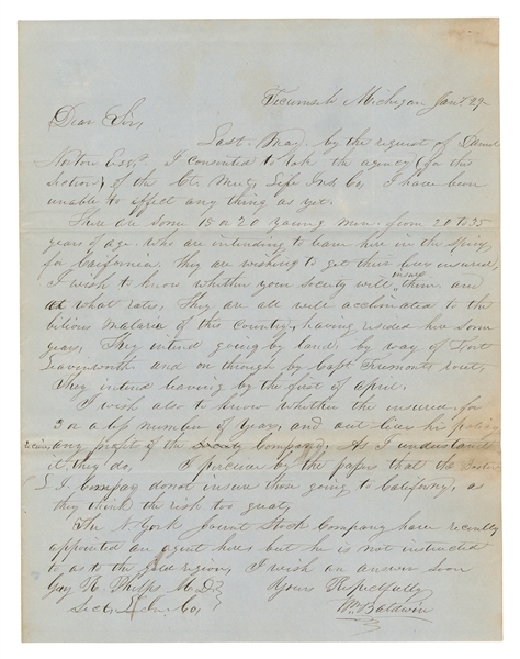  [CALIFORNIA GOLD RUSH]. Autograph letter signed, between tw...