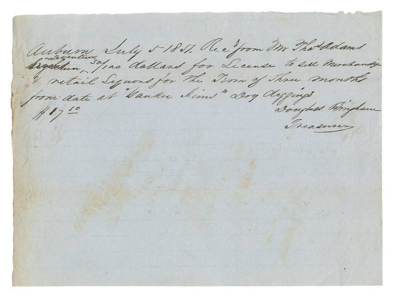  [CALIFORNIA GOLD RUSH]. Autograph document signed, for a sa...