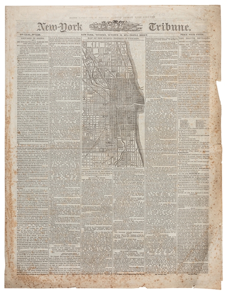  [GREAT CHICAGO FIRE]. New-York Tribune. Map of the burned d...