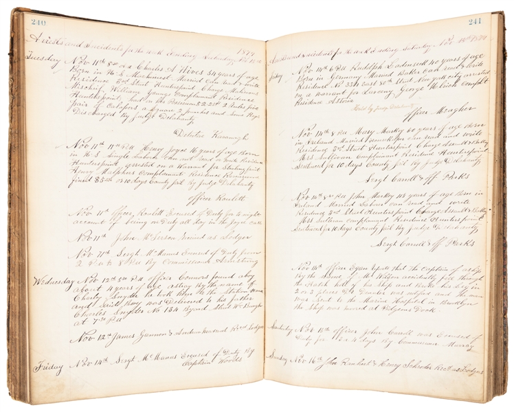  [CRIME]. Nineteenth-Century Manuscript New York Police Stat...