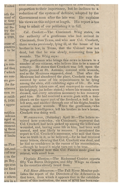  [CROCKETT, Davy (1786-1836)]. Boston Weekly Messenger. Bost...