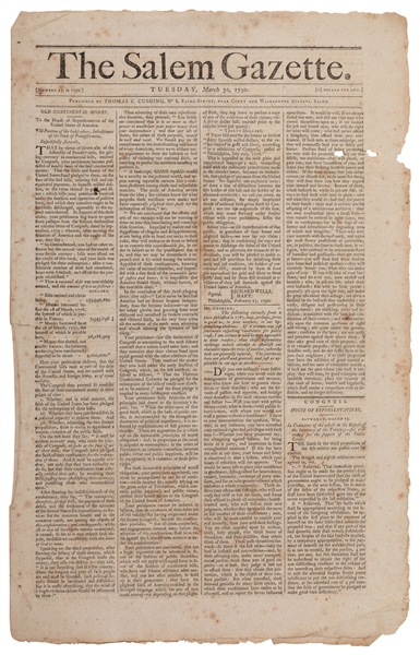  [CURRENCY]. The Salem Gazette. Old Continental Money. Salem...