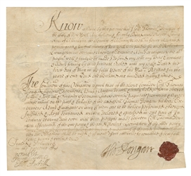  DONGAN, Thomas (1634-1715). Autograph document signed (“Tho...
