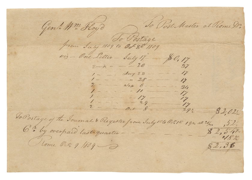  [FLOYD, General William (1734-1821), association]. Manuscri...