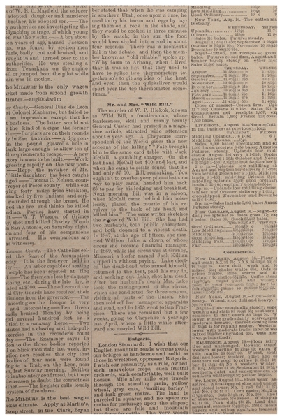  [HICKOK, James Butler “Wild Bill” (1837-1876)]. The Dallas ...