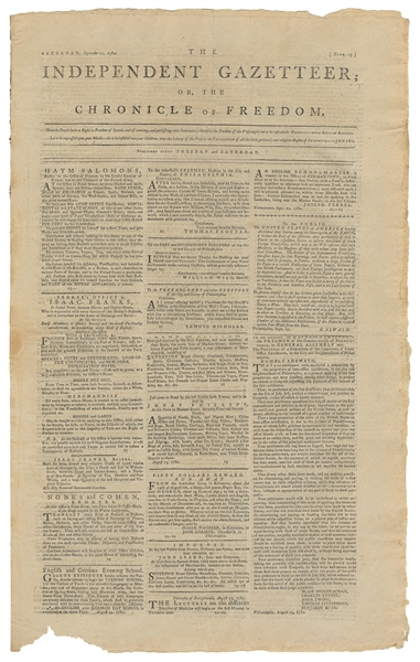  [JUDAICA]. The Independent Gazetteer; or, The Chronicle of ...