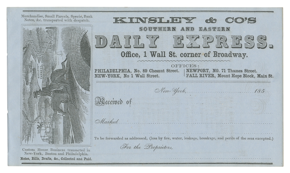  [KINSLEY PONY EXPRESS]. A group of 10 unused invoices for K...