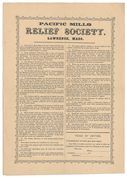  [LABOR RIGHTS]. Pacific Mills Relief Society. Lawrence, MA:...