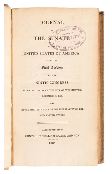  [LEWIS AND CLARK EXPEDITION]. Journal of the Senate of the ...