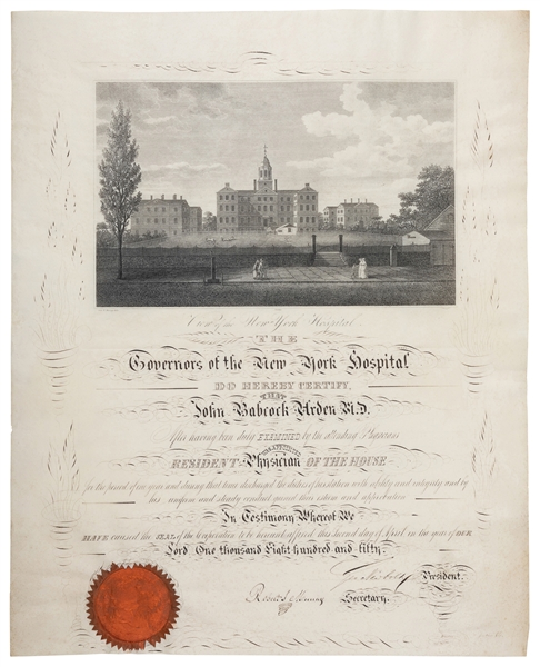  [MEDICINE]. Original Engraved Certificate Appointing John B...