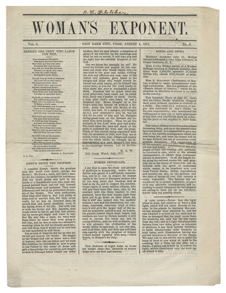  [MORMONS - UTAH TERRITORY]. Woman’s Exponent. Joseph Smith ...