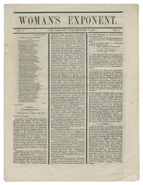  [MORMONS - UTAH TERRITORY]. Woman’s Exponent. Brigham Young...