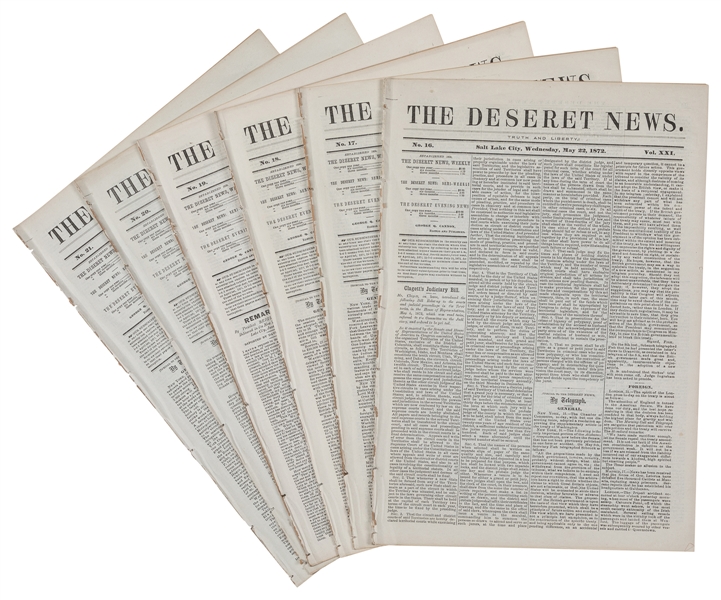  [MORMONS]. Six Consecutive Issues of The Deseret News. Salt...