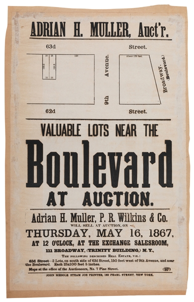  [NEW YORK REAL ESTATE]. Group of Four Broadsides for Adrian...