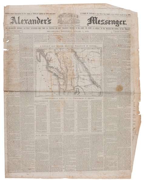  [OREGON TERRITORY]. Alexander’s Messenger. The Philadelphia...