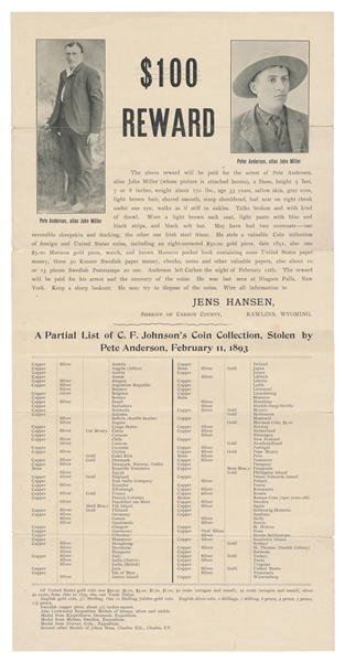  [OUTLAWS]. [ANDERSON, Peter “Rattlesnake”]. Wanted poster f...