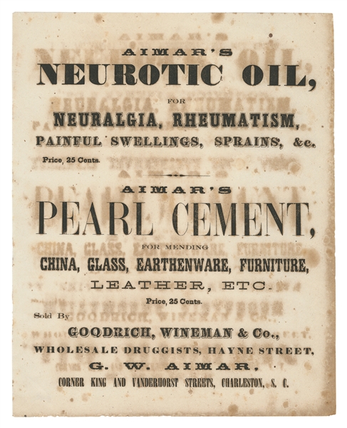  [PATENT MEDICINE]. Advertising Broadside for “Aimar’s Neuro...