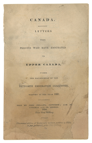  [PETWORTH EMIGRATION SCHEME]. Canada. Letters from Persons ...