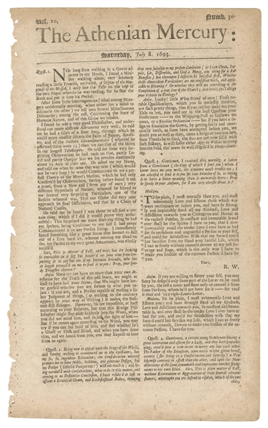  [SALEM WITCHCRAFT TRIALS]. The Athenian Mercury. Advertisem...