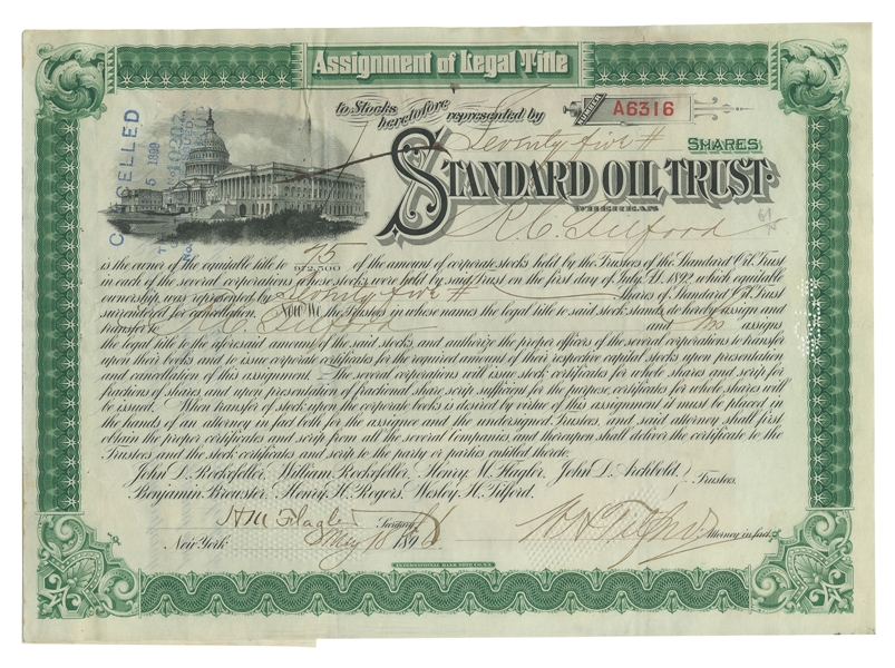  [STANDARD OIL]. FLAGLER, Henry Morrison (1830-1913). Partia...