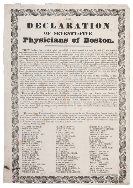  [TEMPERANCE MOVEMENT]. The Declaration of Seventy-Five Phys...