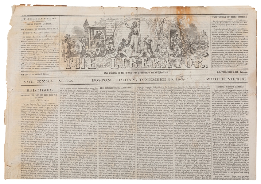  [ABOLITIONISM]. The Liberator. Boston, December 29, 1865. V...