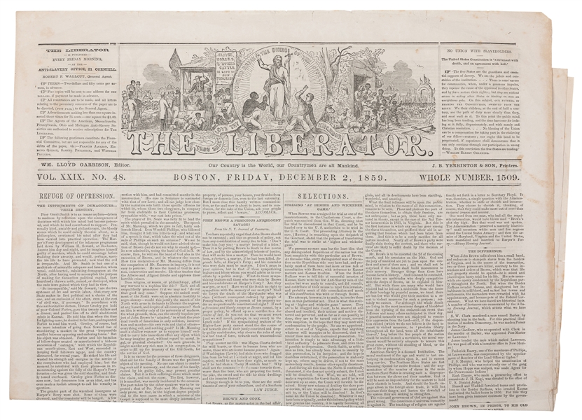  [BROWN, John 1800-1859)]. The Liberator. Coverage of the im...