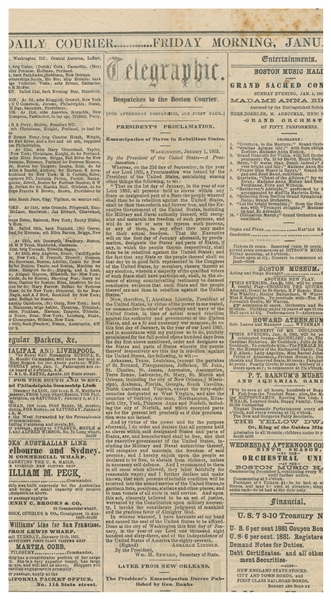  LINCOLN, Abraham (1809-1865). Boston Daily Courier. Emancip...