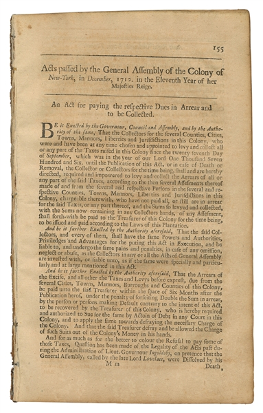  [NEW YORK SLAVE REBELLION]. Acts passed by the General Asse...