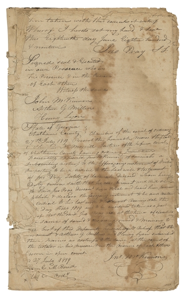  [SLAVERY]. PRAY, John. Manuscript Last Will and Testament o...