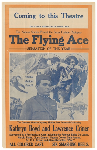  [BLACK THEATRE]. The Flying Ace (Norman Film, 1926). 4pp., ...