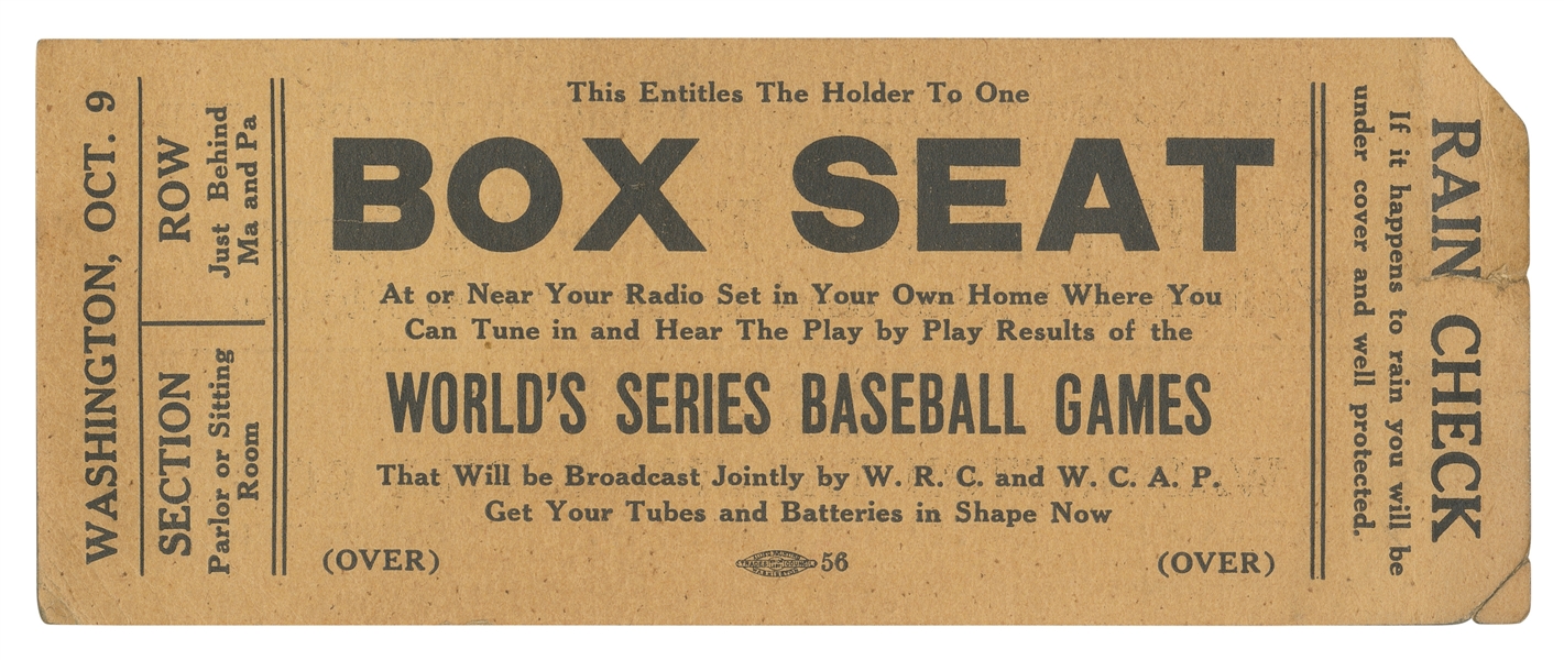  [BASEBALL]. “World Series Ticket” Advertising Card for R. C...