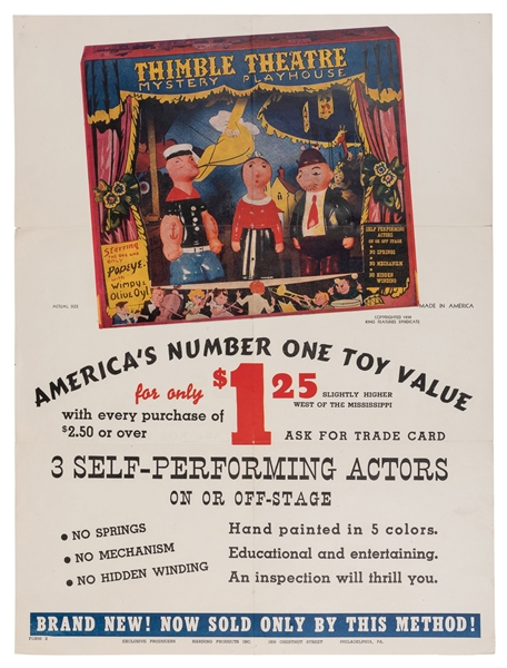  [TOYS]. A poster for Thimble Theatre Mystery Playhouse. Kin...