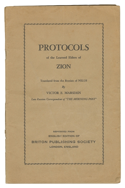  [ANTI-SEMITISM]. MARSDEN, Victor E. Protocols of the Learne...