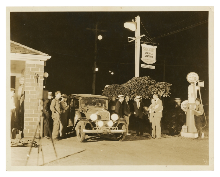  [AUTOMOBILES]. Early Press Photo of an Automobile at a Gas ...