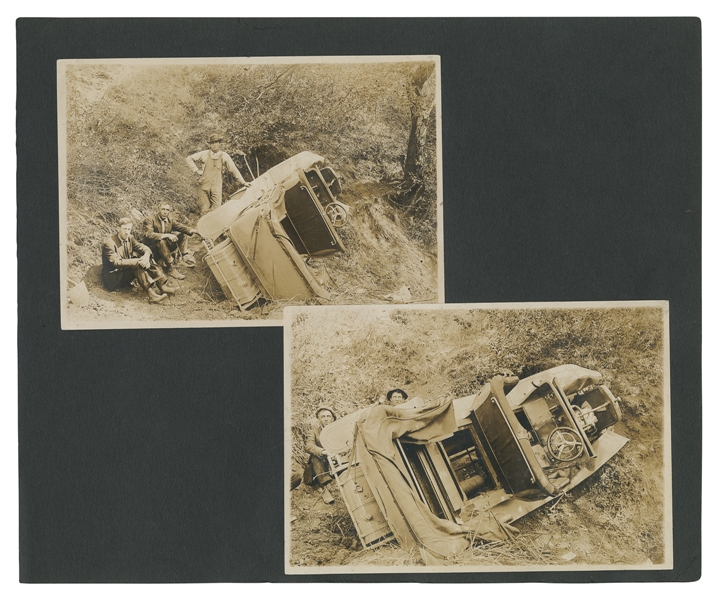  [AUTOMOBILES]. Pair of Early Photos of an Automobile Wreck....