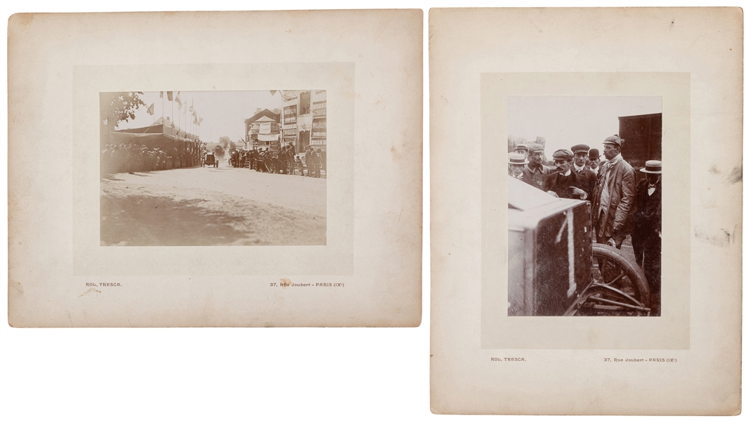  [AUTOMOBILES]. Pair of Early Photos of an Auto Race in Pari...