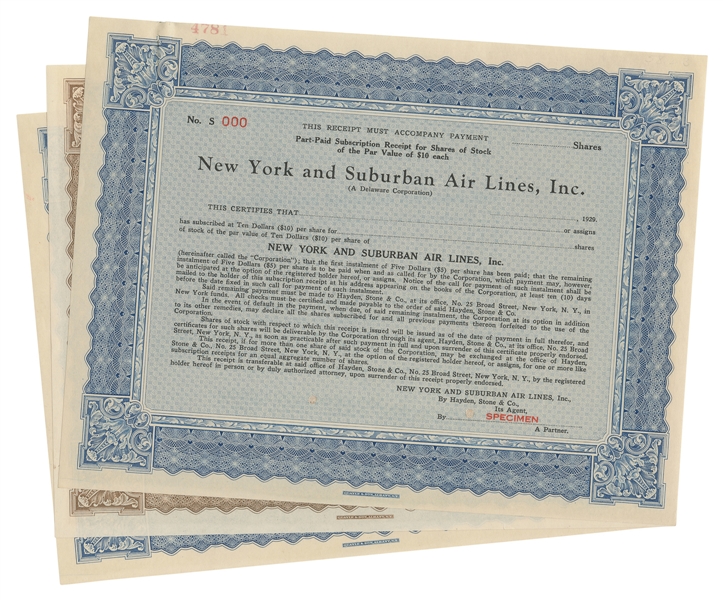  [AVIATION]. Sample Stock Certificates and Information Lette...