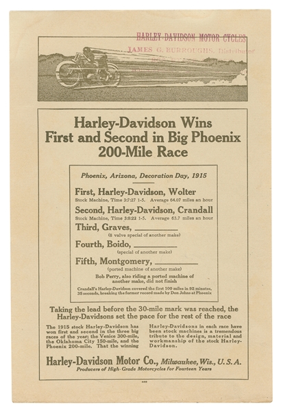  [MOTORCYCLES]. Harley-Davidson Wins First and Second in Big...