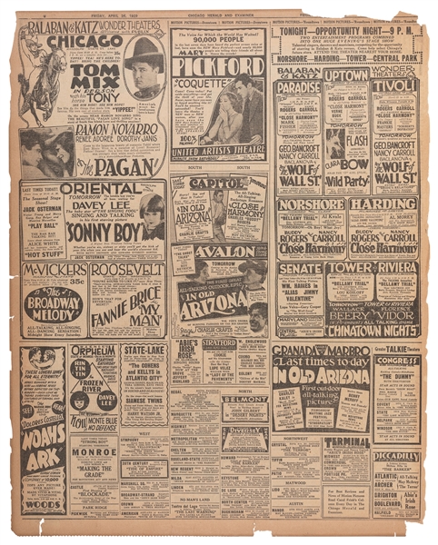  [MOVIE ADVERTISEMENTS]. Chicago Herald and Examiner. Chicag...