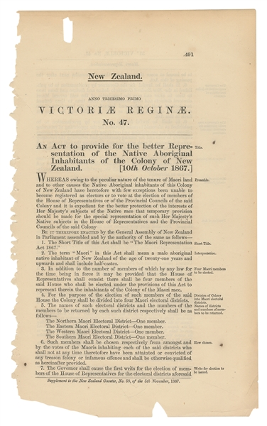  [NEW ZEALAND]. -- [MAORI PEOPLE]. Victoriae Reginae, No. 47...