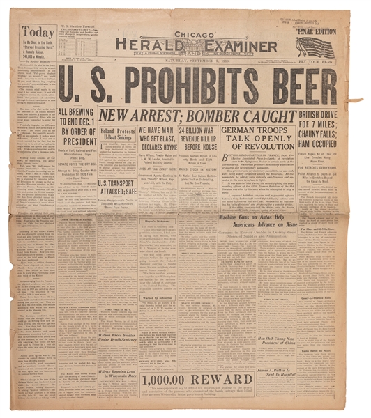  [PROHIBITION]. Chicago Herald Examiner. 28th Year, No. 104....