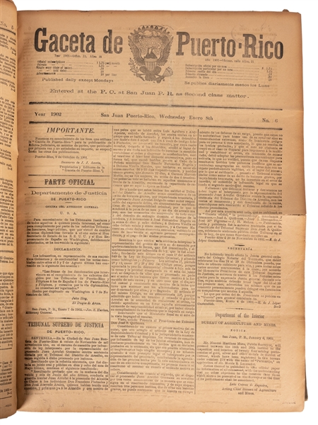  [PUERTO RICO]. Gaecta de Puerto-Rico. San Juan, 1901-02. Ne...