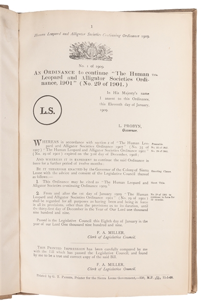  [SIERRA LEONE]. Group of 30 Letterpress Broadsides Bound In...