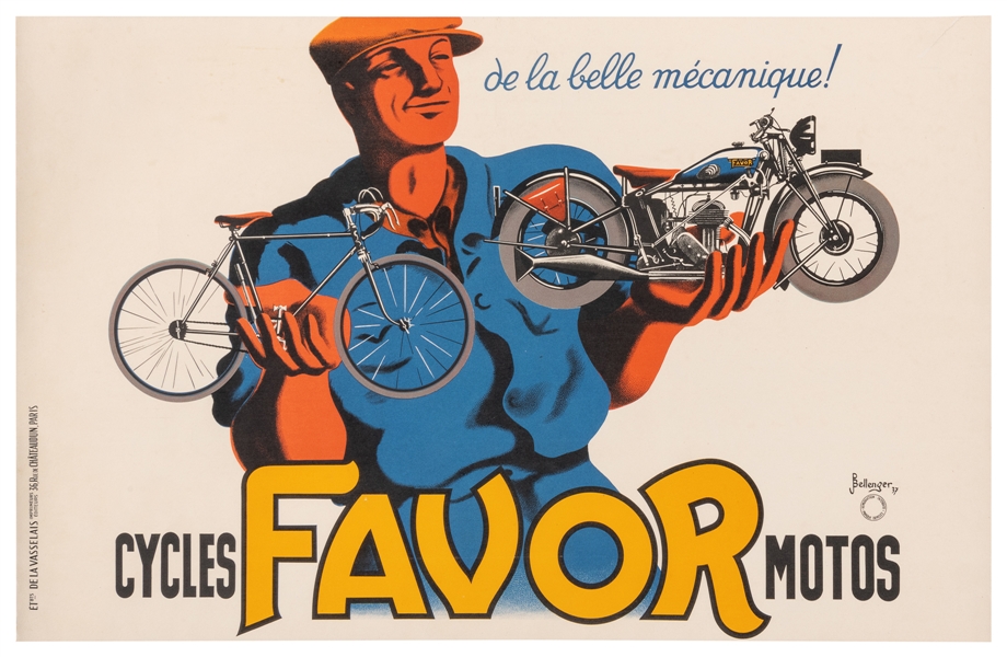  BELLENGER, Pierre (1909 – ). Cycles Favor Motos. 1937. Pari...