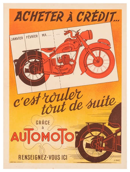  PARET, J. Automoto Motorcycle Poster. France: A. Mulcey, ca...