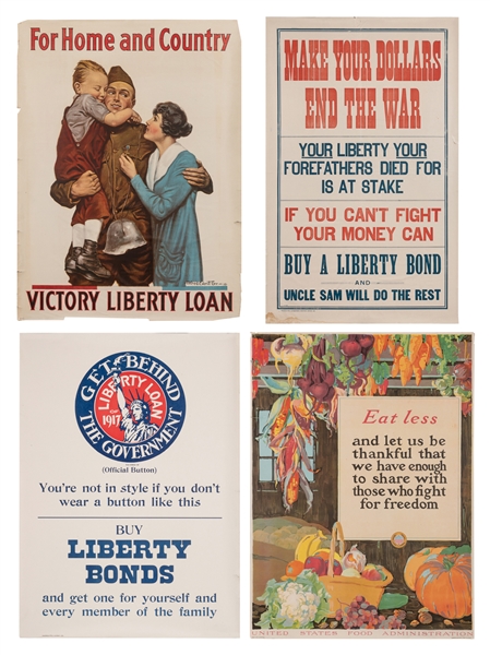  [WORLD WAR I]. Group of 4 American propaganda posters. Circ...