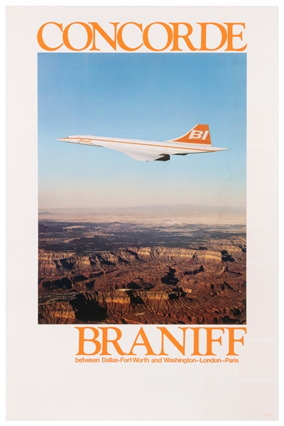  Braniff / Concorde. 1970s. Photographic airline poster adve...